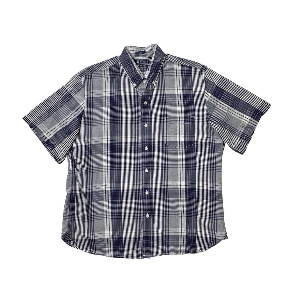 Reyn Spooner Shirt Mens M Medium Navy White Classic Fit Cotton Plaid Button Down